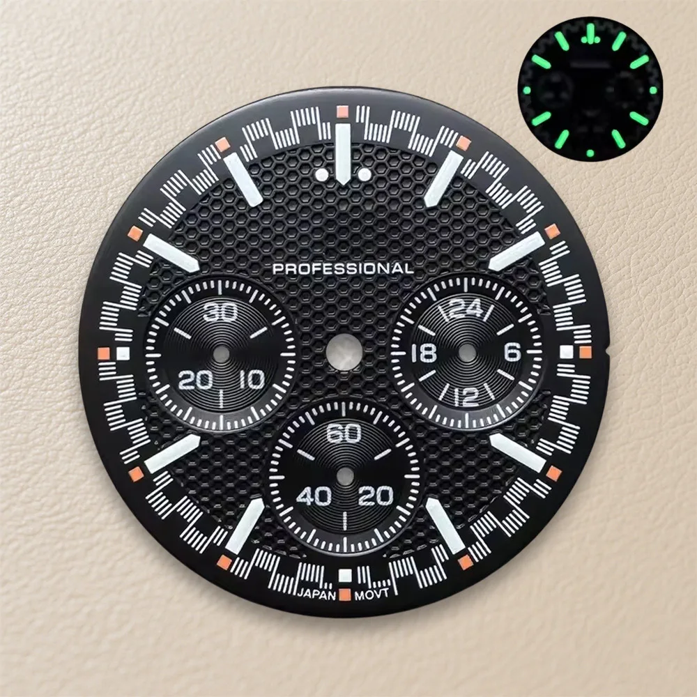 New S Logo 32.5mm Dial Fit VK63 Movement Green Luminous Speed Dial Watch Modification Accessories view 5