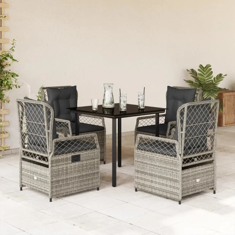 

Garden Dining Set Grey PE rattan Medium Removable Covers