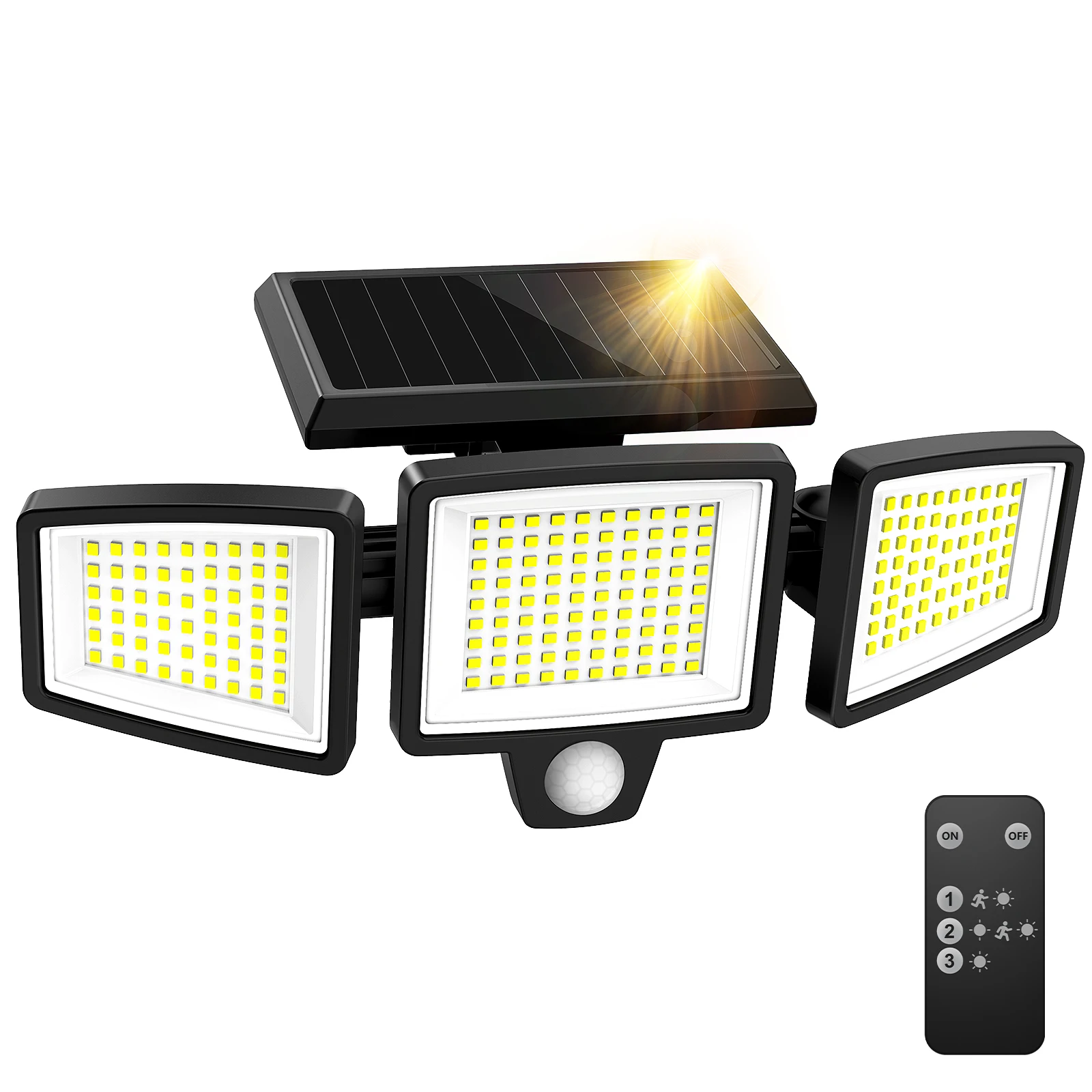 (1/2/3 Pack) 3-Head Solar Outdoor Light, Motion Sensor Security Light with Wireless Remote Control