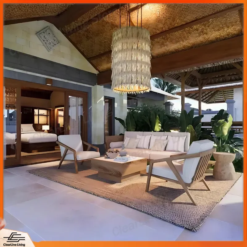 

Wholesale Outdoor Wooden Sofa Chair Garden Furniture Set Modern Wicker Patio Sofa for Hotel Backyard Balcony Outdoor Living
