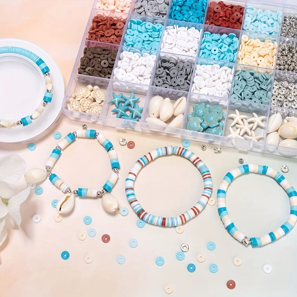 2000pcs Ocean Vacation Jewelry Making Kit, Turquoise, Turtle, Shells, Starfish Natural Stone Beads And Polymer Clay Beads