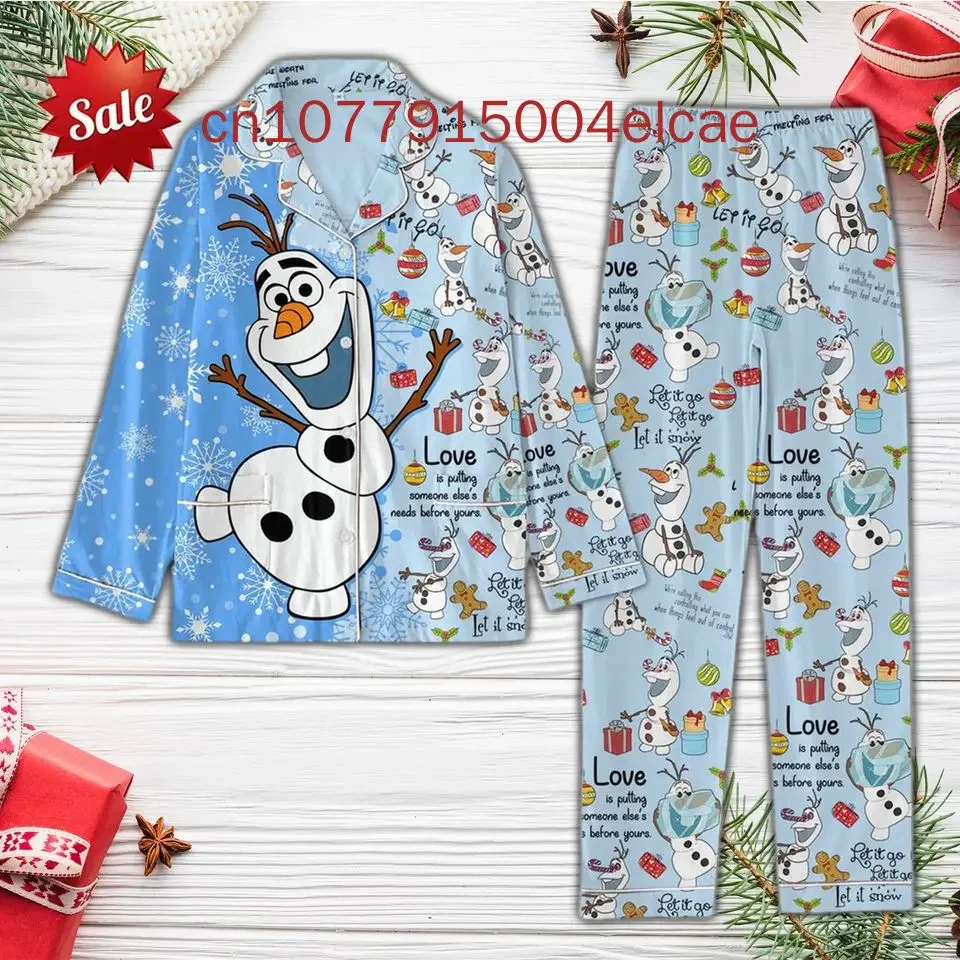 Frozen Olaf Autumn Long Sleeve Pajamas Set Disney Men's and Women's Pajamas Silk Pajamas Women's Cartoon Pajamas Pants Set