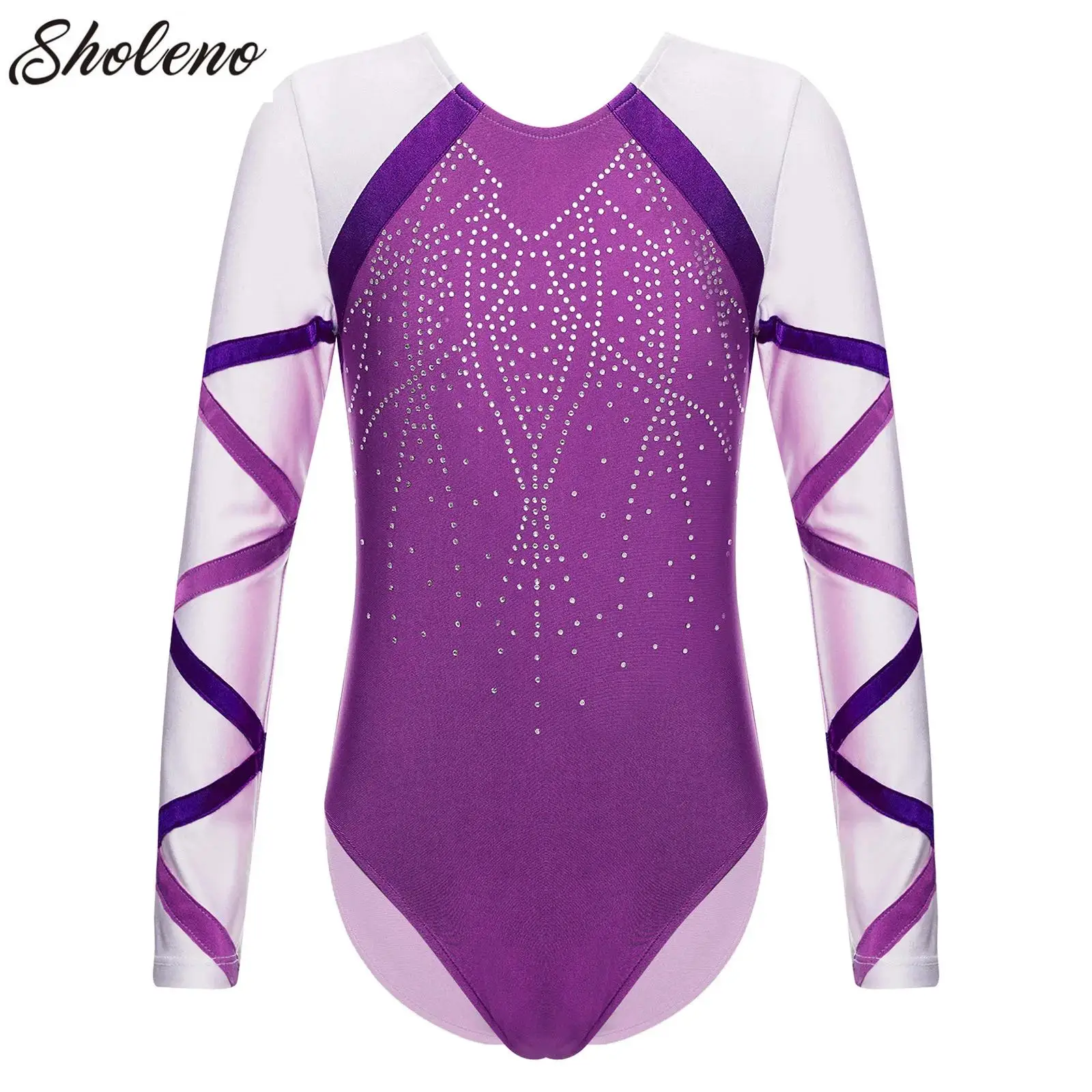 어린이 소녀 발레 댄스 레오타드 리듬 체조 피겨 스케이팅 요가 바디수트, 긴팔 라인스톤 발레 트레이닝 댄스웨어