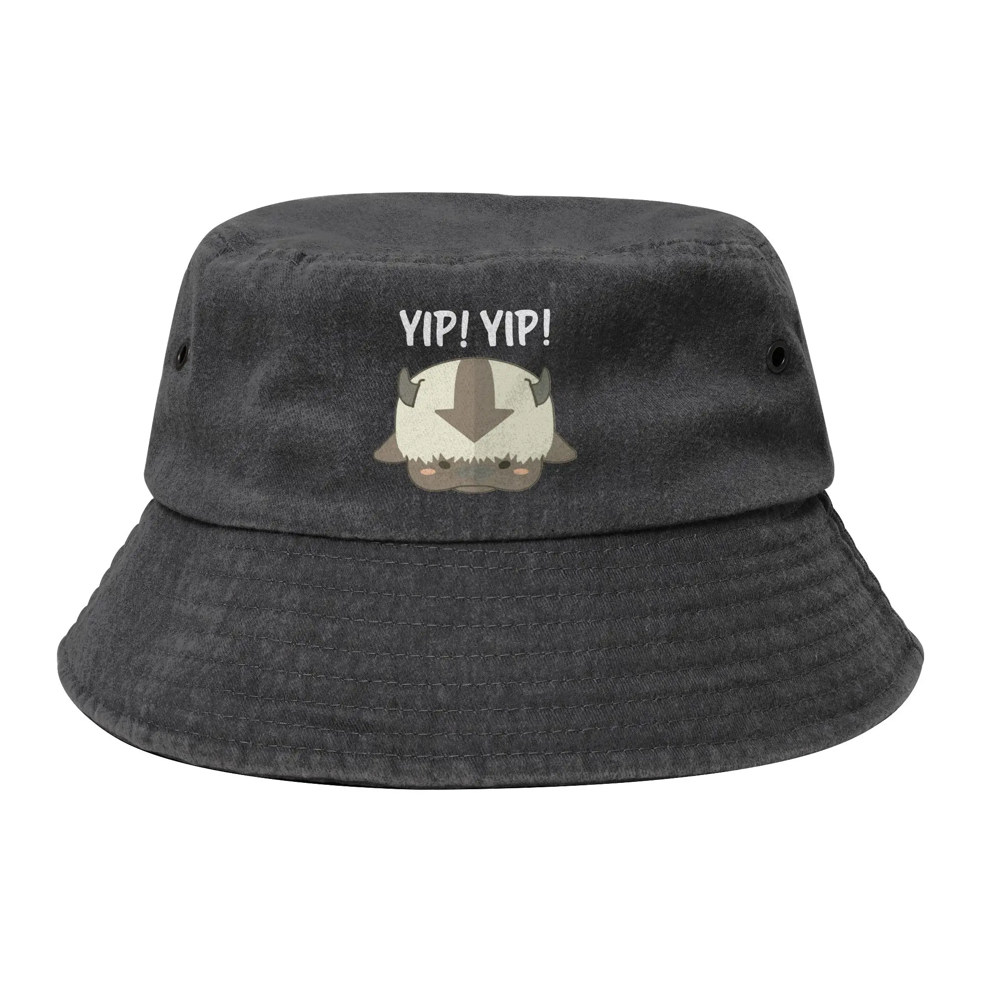 Teen Distressed Denim Washed Bucket Hats Avatar The Last Airbender Outdoor Fishing Caps Appa Yip Yip Bob Hat Gift Idea