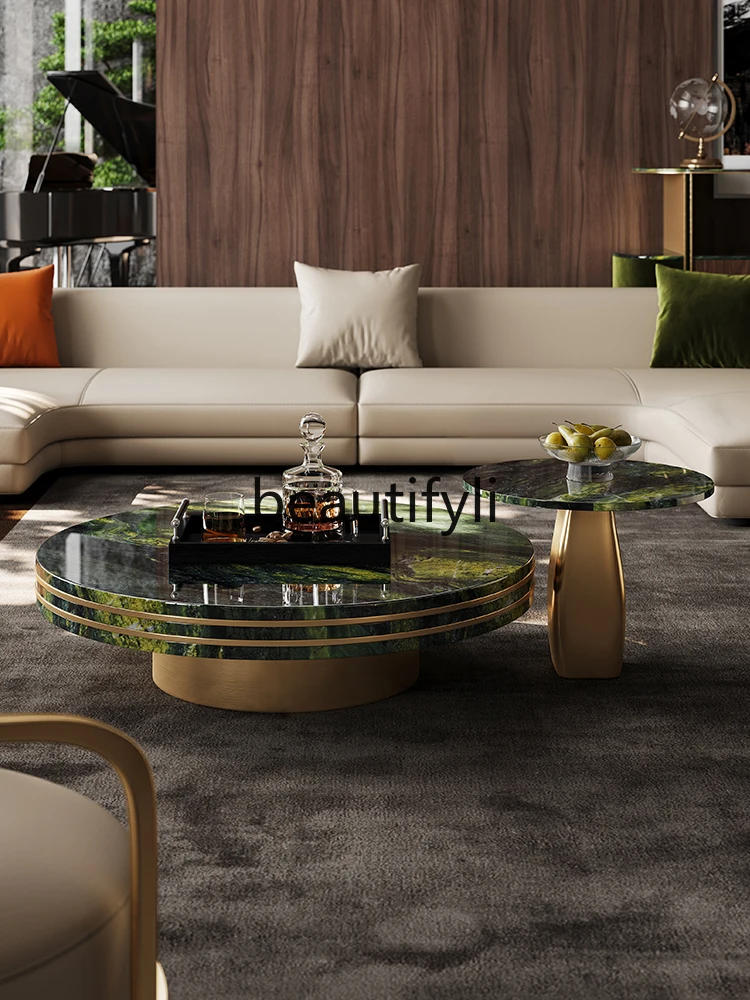 Designer natural luxury stone coffee table living room light luxury Italian round size round coffee table combination