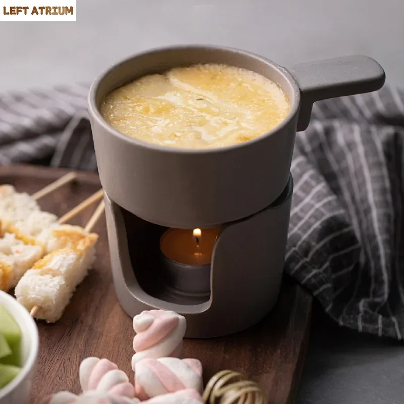

Ceramic Fondue Pot Swiss Cheese Ice Cream Chocolate Melting Hotpot Porcelain DIY Fondue Set Butter Melter Cup Small Warmer