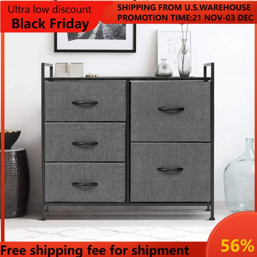 

Dresser, Wooden Top, Finishing Unit, Dark Grey 3-5,5 Drawer Dresser, Simple Cloth Storage Bin, Storage Tower