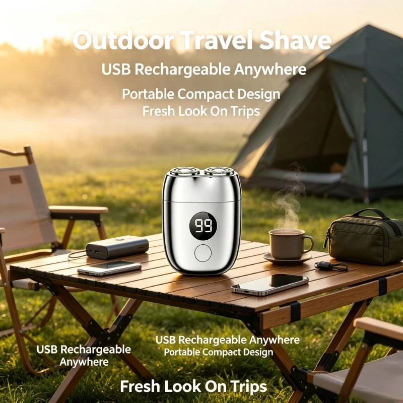 USB Rechargeable Digital Display Men Electric Razor Portable Compact Car Travel Beard Shaver