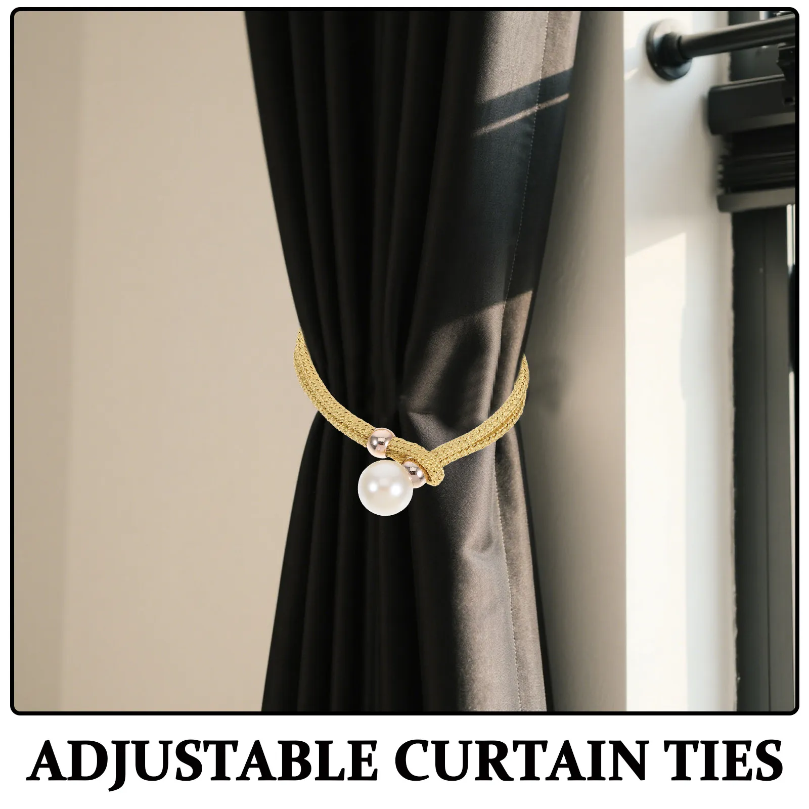 2Pairs Pearl Curtain Tiebacks Adjustable Hand Braided Cotton Rope for Home Bedroom Office Decorative Curtain Tie Backs Drapes
