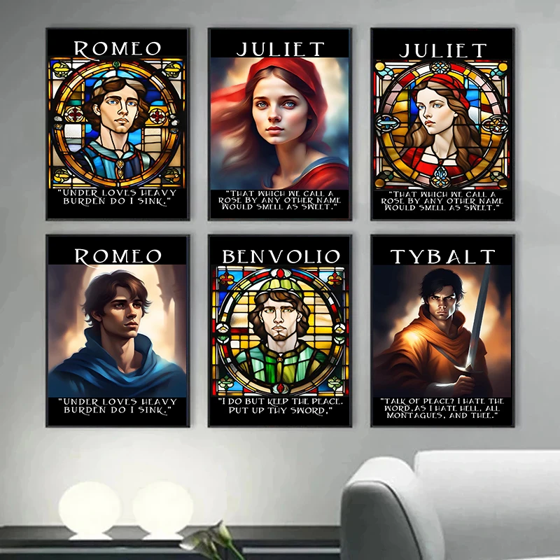 Romeo and Juliet Character Quotes Poster Canvas Painting Shakespeare Wall Art Pictures Home Decor Literature Lovers Gift