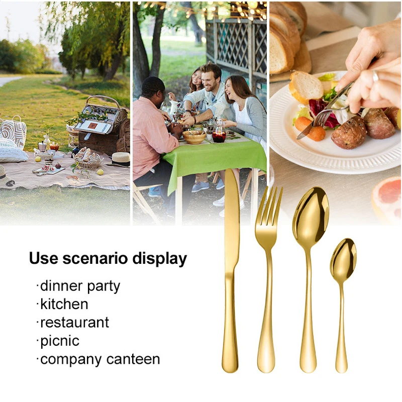 24/16/8 Pcs Dinnerware Set Stainless Steel Cutlery Set Kitchen Tableware Knife Fork Spoon Flatware Gold Silverware for 2/4/6