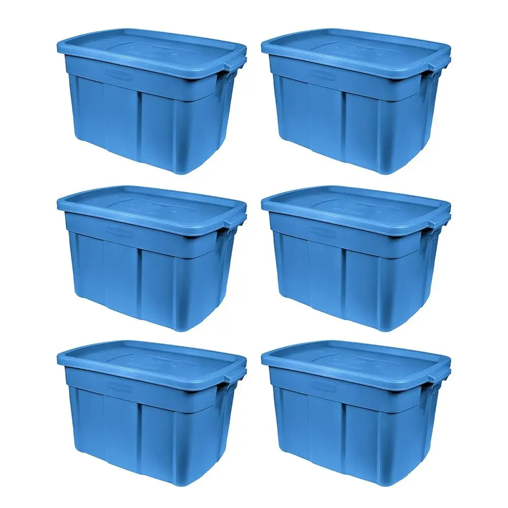 

Roughne Tote 18 Gal, 6 Pack, Made In Usa, Herirage Blue, Rugged Plastic Stackable Storage Bins With Lids And Handles
