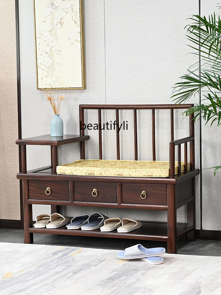 All Solid Wood Door Footstool Shoe Cabinet Chinese Style Shoes Changing Chair Elm Mortise for Home