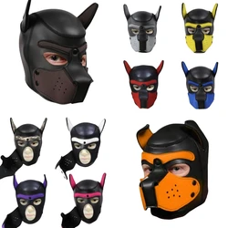 Erotic Puppy Cosplay Costumes with Rubber Full Face Separable Nose Human Shaped Dog Hood Masks for Fetish BDSM Bondage Sex Toys