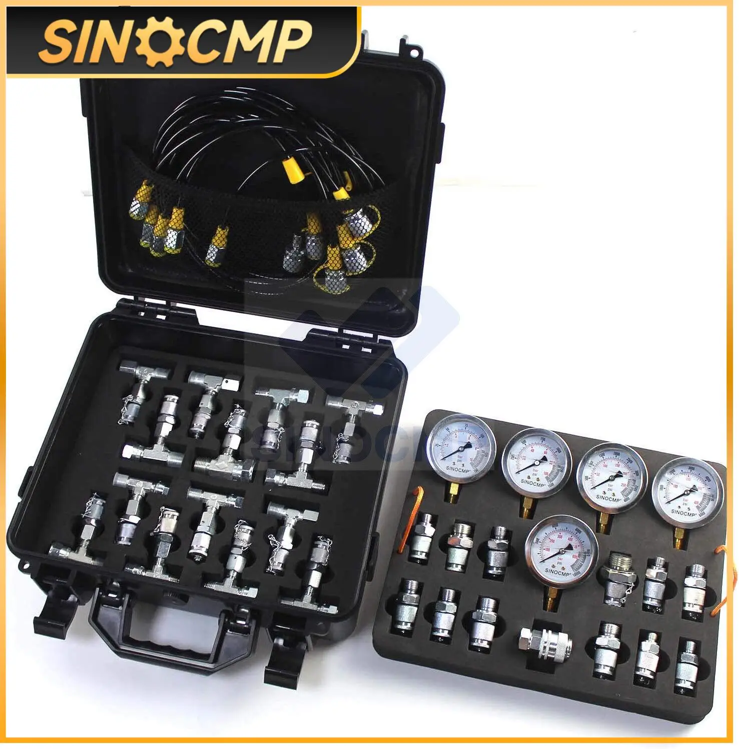 

Hydraulic Pressure Test Kit with 5 Gauges 13 Couplings 14 Tee Connectors Pressure Gauge Kit for CAT CASE John Deere Excavator