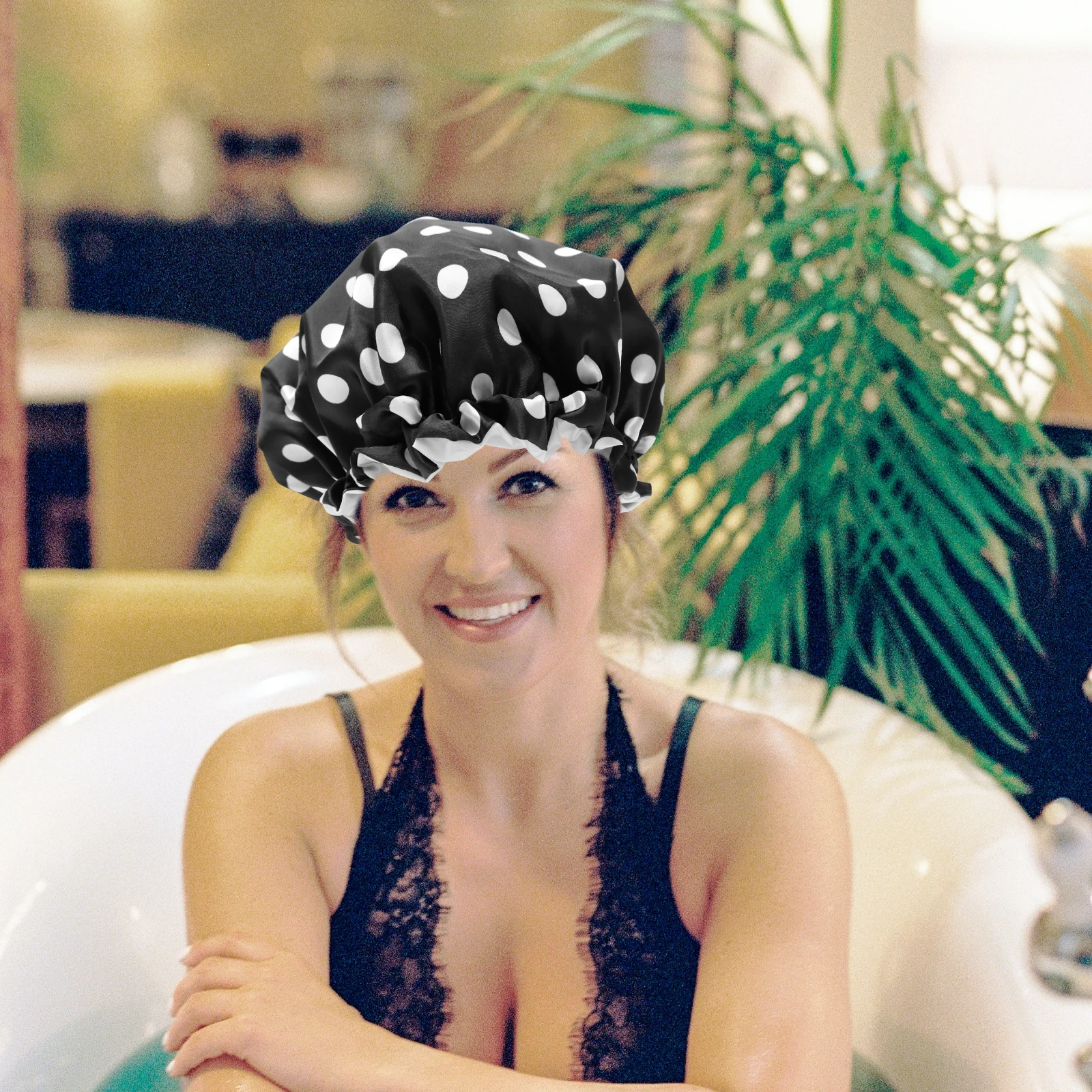 

1pcs Shower Women Large Waterproof Bathing Hair Cover EVA Shower Cap For Braids Satin Adjustable Pineapple Gold