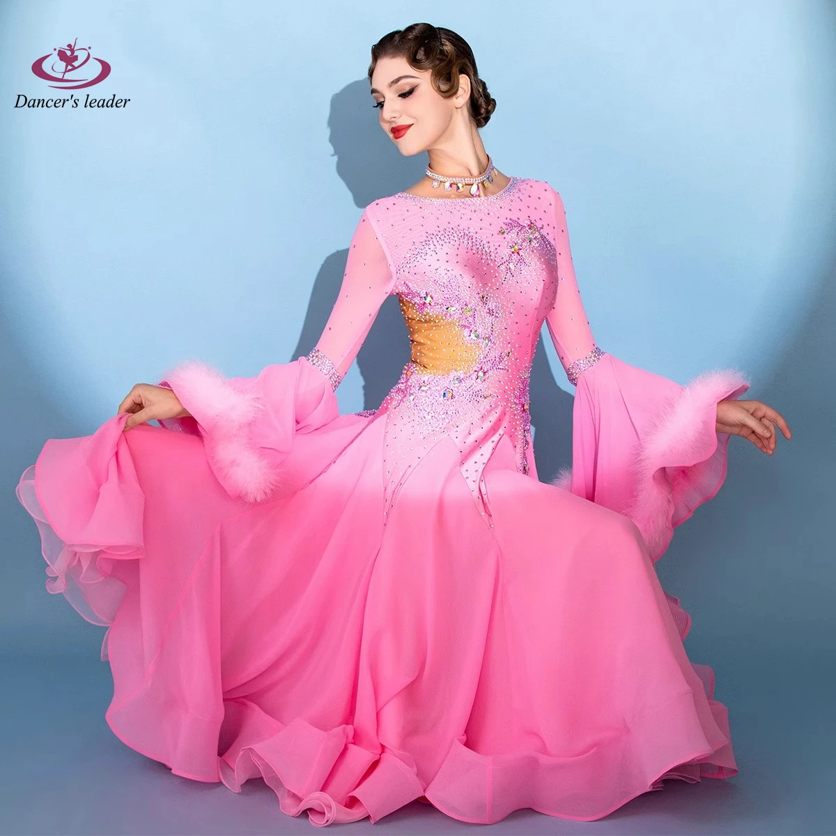 Latin Dance Diamond Female Adult Children High end Customized Heavy Industry Modern Fluffy Waltz Performance High Flash Dress