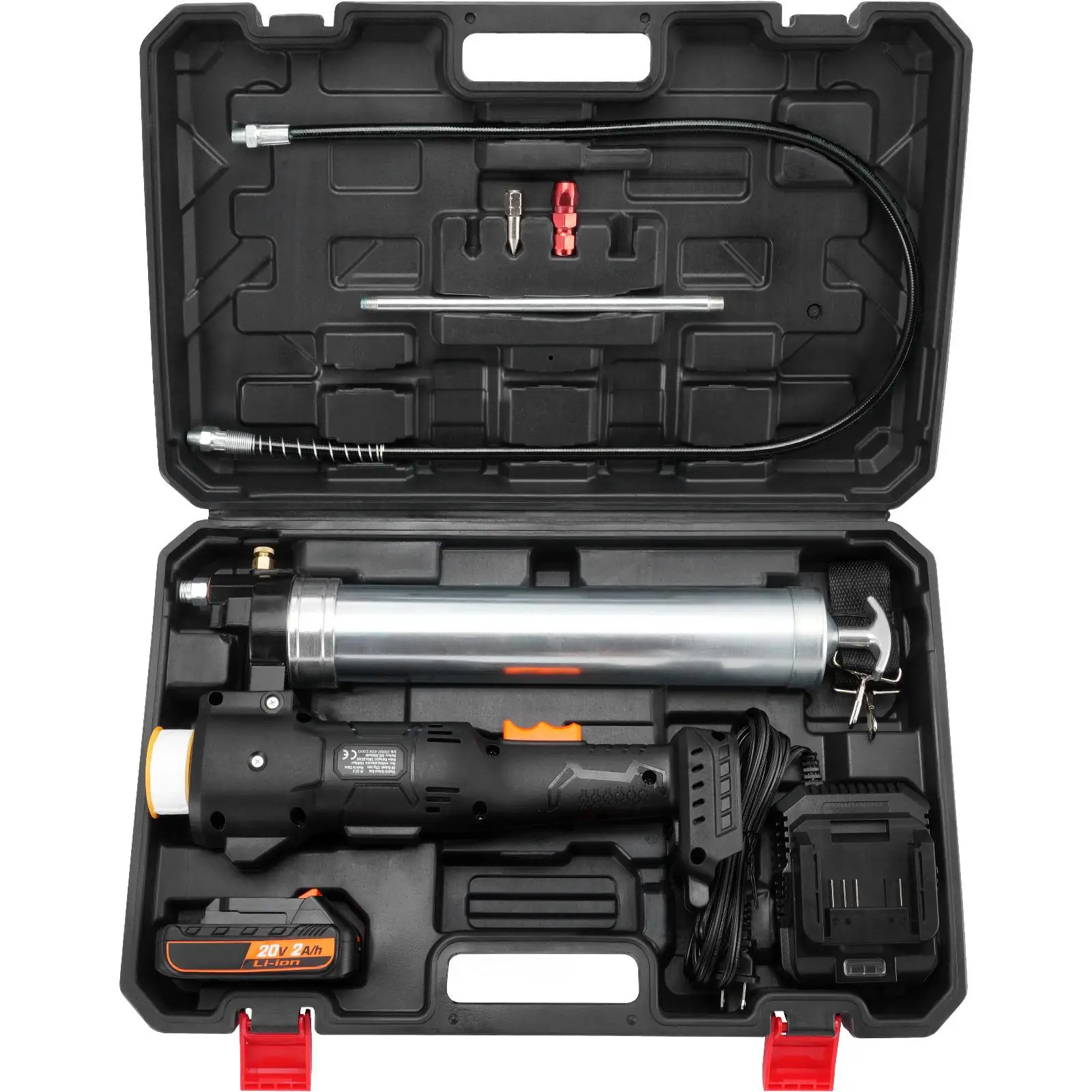 Cordless Grease Gun 20 Volt 10000 PSI 39 Inch Hose Electric High Pressure Battery Powered Professional Grease Gun Kit with Carrying Case Battery and Charger Black