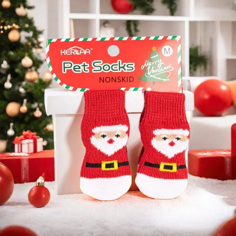 Christmas Pet Socks, Non-Slip Dog Socks, Slip-Resistant & Fall Off Proof, Dirt Resistant Cute Pet Paw Socks for Dogs