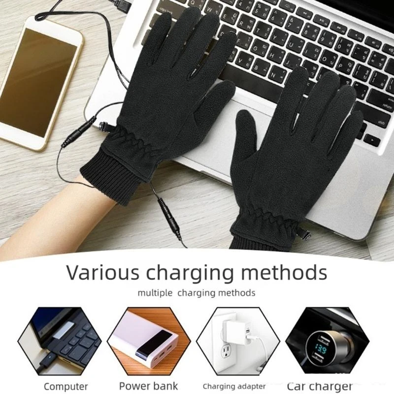 قفازات قابلة للشحن مع بطانة من الصوف للتزلج في الطقس البارد