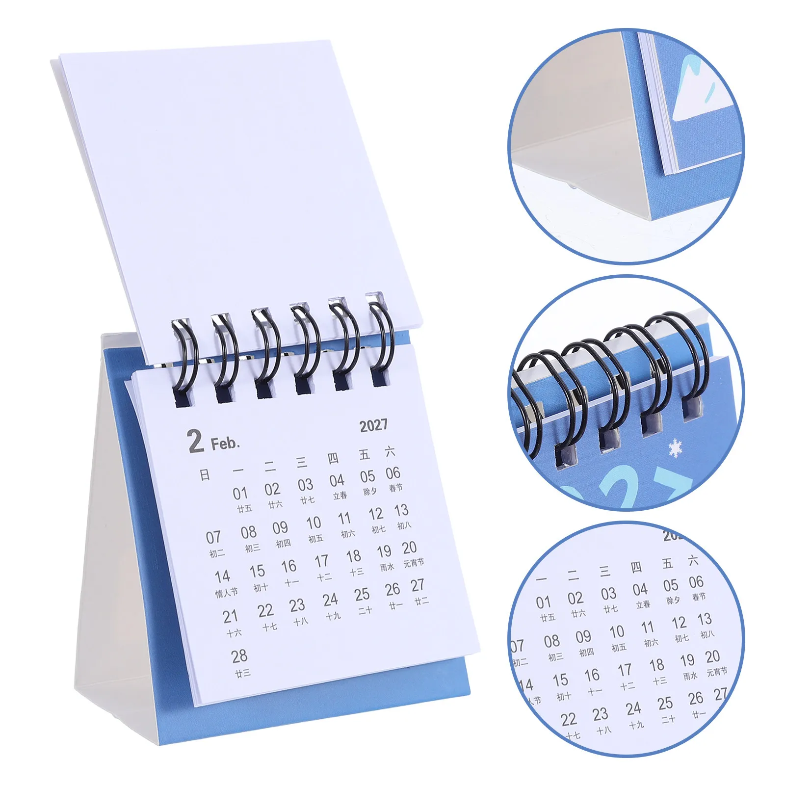 2027 Mini Desk Calendar Cute Penguin Flip Desktop Planner Metal Ring Binding Monthly Office School Home Organizer