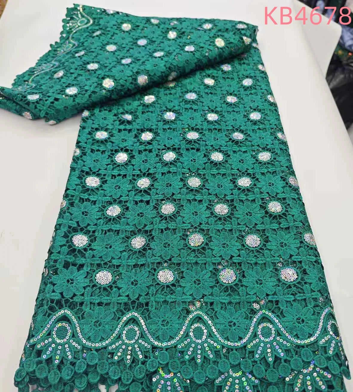 

5 Yards African White Cord Lace Fabric Luxurious Women's Evening Dresses Green Sequins Guipure Cord Lace French Mesh For Sewing