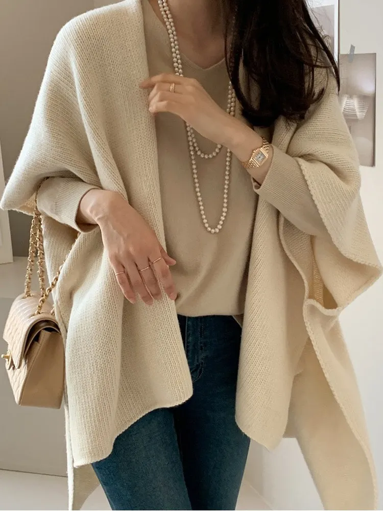 

Ele Autumn Winter Knitted awl Coat Women's Loose Sle Gentle Faion 2025 New Ins Asymmetrical Open Cardigan