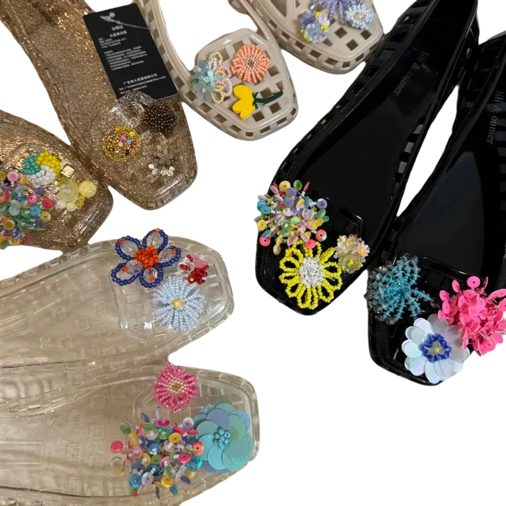 Chaussures de gelée perlées fabriquées à la main en cristal, boucles de chaussures, sandales, accessoire de bricolage, pantoufles à fleurs décoratives, accessoires de bijoux