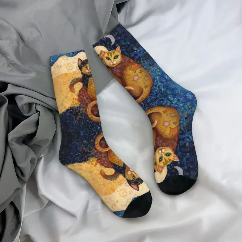 Śliczne męskie skarpety w stylu Vintage z Gustav Klimt i szaloną sukienką Unisex wygodne skarpetki z nadrukiem 3D ze sztuką zwierzęcą