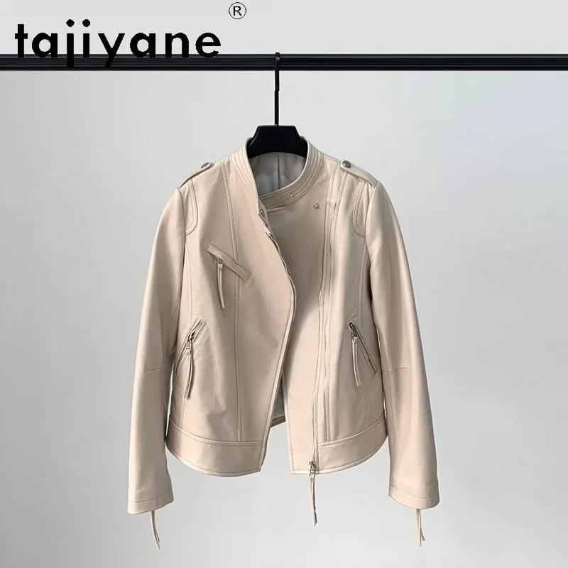 TAJIYANE Genuine Leather Jacket Woman Sheepskin Stand Collar Motorcycle Jackets for Woman Slim-fit Leather Coat Short Косуха