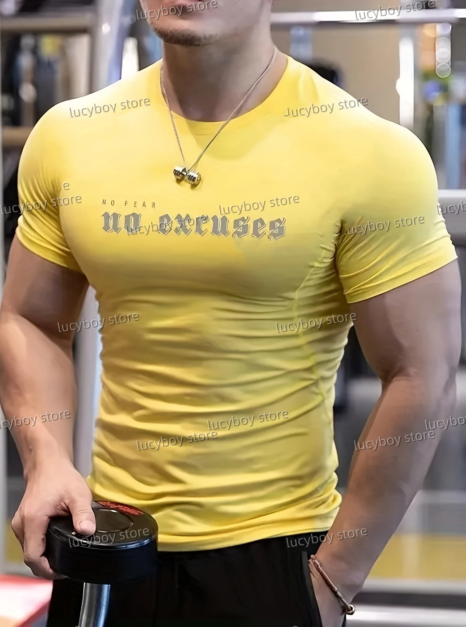 Latest Polyester Men NO EXCUSES print Gym T Shirt Muscle Training Tees Short Sleeve Tees Quick Drying Men Thin Tops Men Clothing