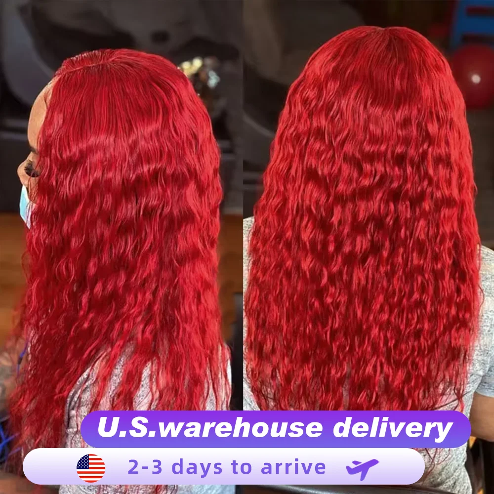 

250% 13X6 Hd Transparent Lace Frontal Wig Red Colore Deep Wave Lace Front Human Hair Wigs 30Inch Brazilian Curly Human Hair Wig