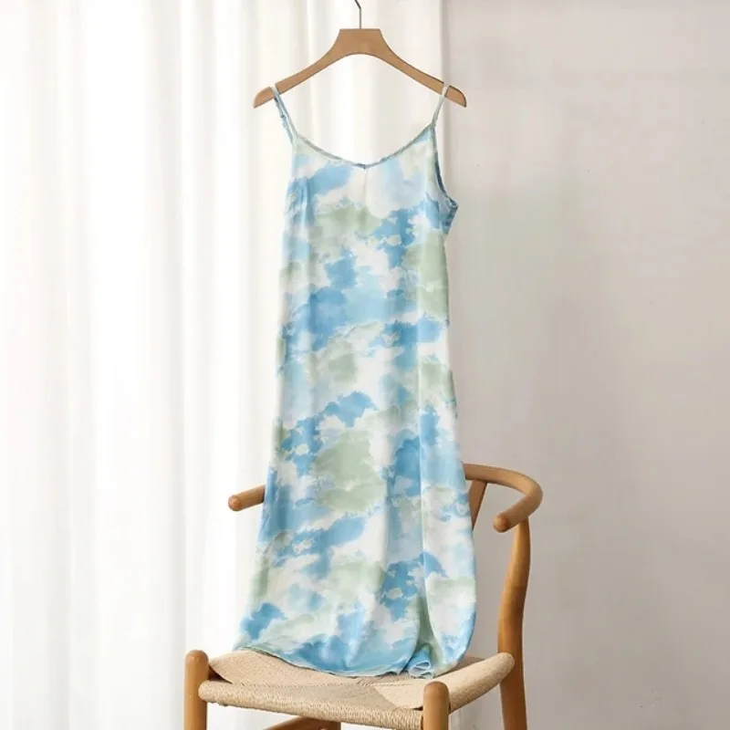 Floral Satin Long Maxi Dress V-Neck Sleeveless Korean Harajuku Style Summer Party Elegant Luxury Women\'s Sexy Gown