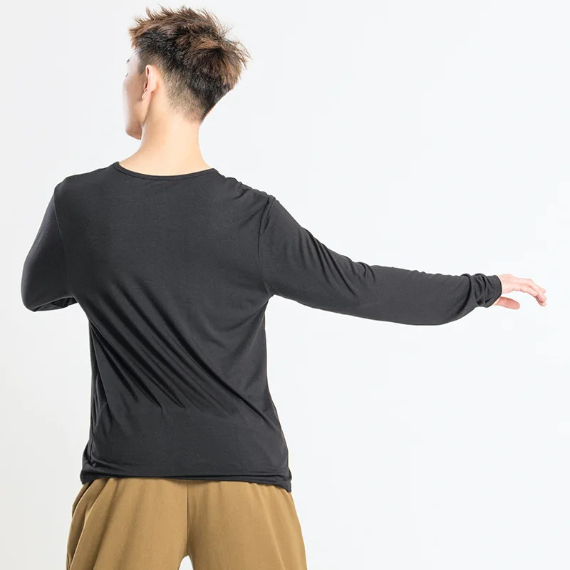 2023 Men Latin Dance Tops Loose Long Sleeve Latin Dance Shirt Modern Dancing Tops Teacher Practice Clothes New Stage Dancewear