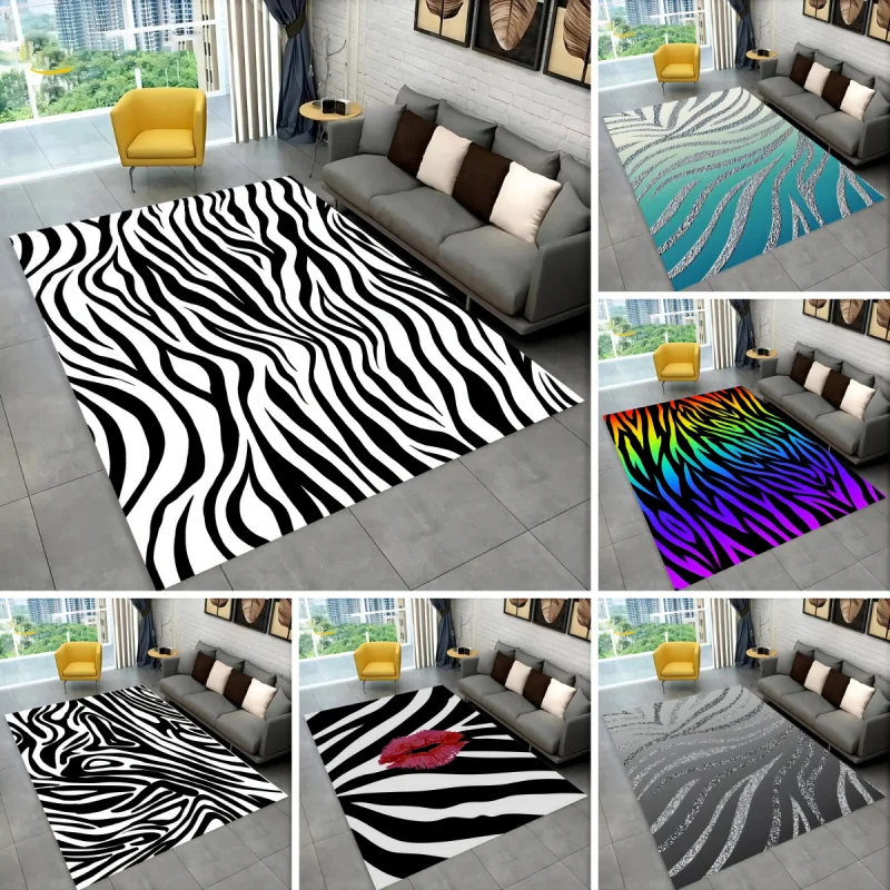 3D Colorful Zebra Pattern Carpet Living Room Bedroom Decor Big Size Non Slip Outdoor Camping Area Rug Soft Floor Rectangular Mat