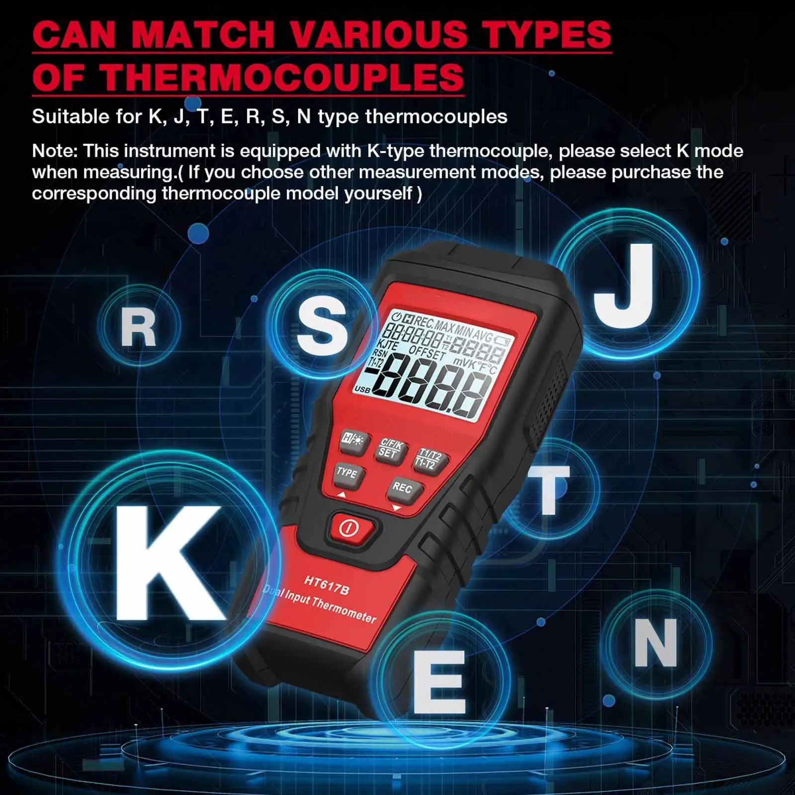 

Thermocouple Thermometer Auto Power Standby Handheld Data Hold Temperature Gauge for Liquid Nitrogen Liquid Hydrogen