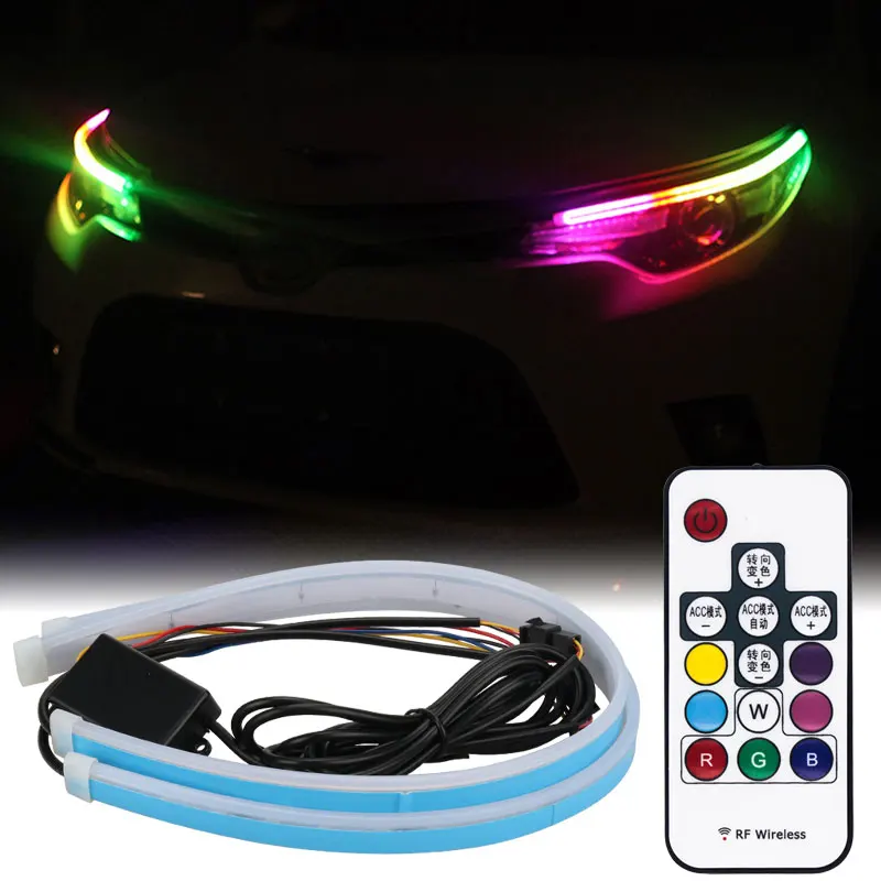1 Set 30/45/60cm RGB Sequential Flowing LED Turn Signal Light Strip Daytime Running Light Remote App Control Led Driving Lights