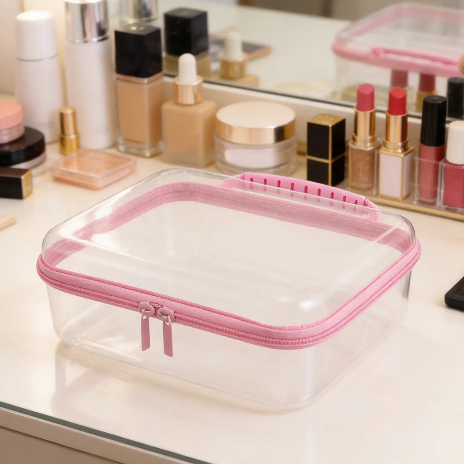 Hard Shell Zipper Storage Bag Clear Large Capacity Crush Resistant Organizer Case for Travel Makeup Toiletries Diapers Snacks
