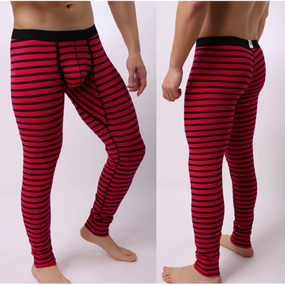 Winter Men's thermal underwear bottoms Cotton Leggings Warm Pants Thermo Compression Pants Sexy U Convex Long Penis Pouch Tights