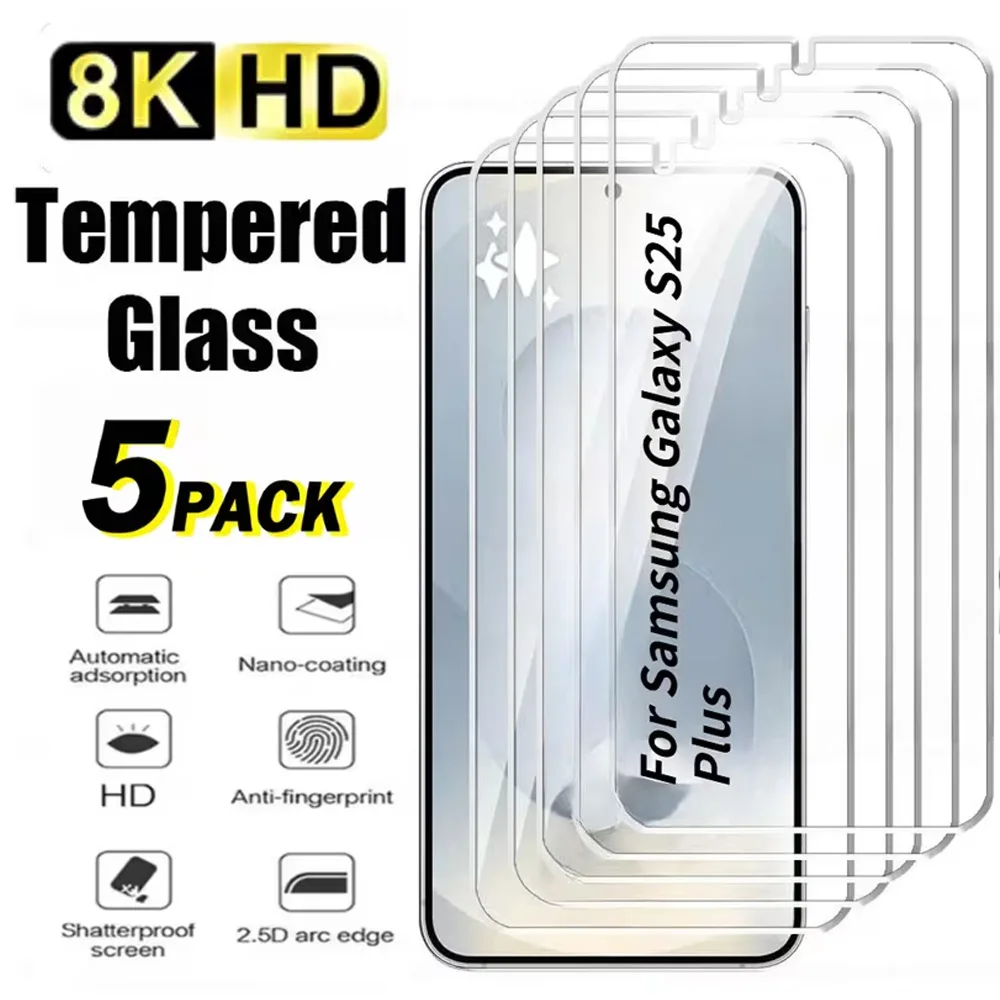 

5pcs Tempered Glass For Samsung S25 Ultra S25 Edge S25 Plus S24 Plus S25 S24 S26 Ultra HD Screen Protectors Fingerprint unlock
