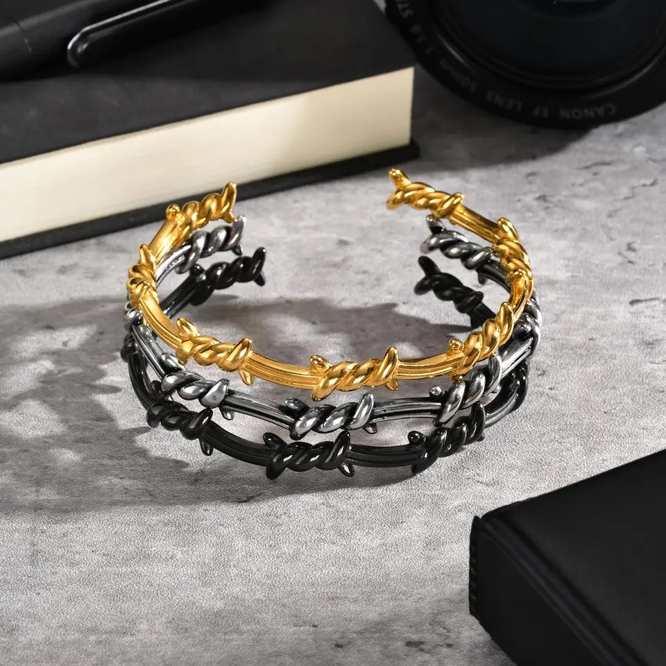 Fashion Vintage Twisted Knotted Opening Bracelet, Stainless Steel