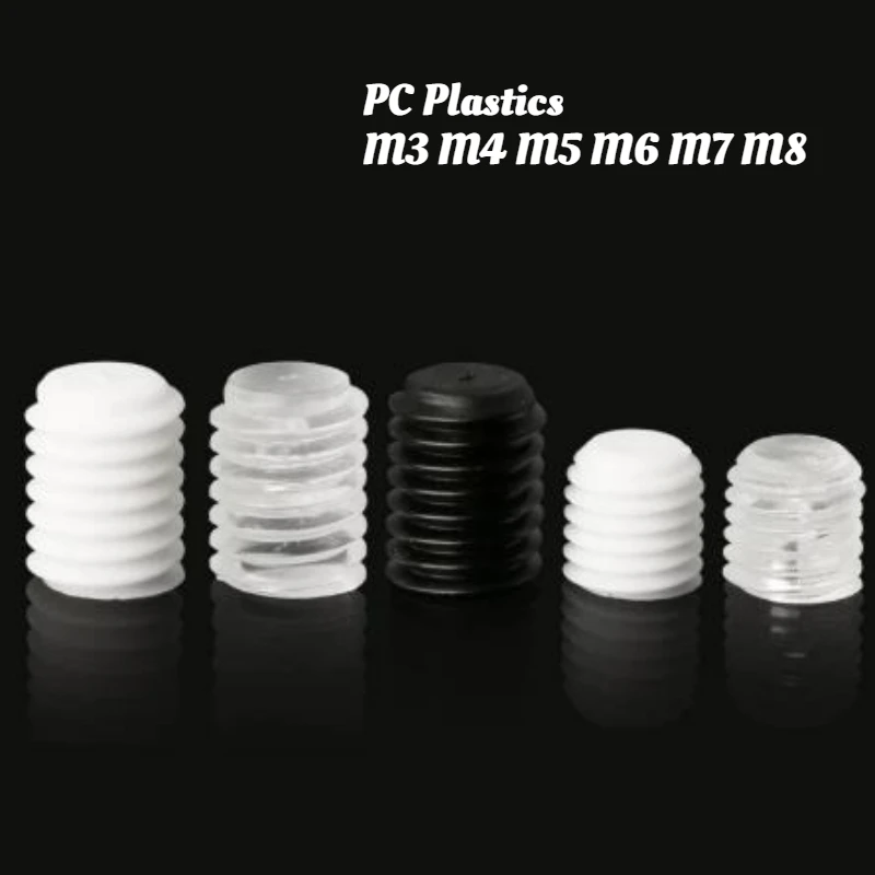 50-100pcs M3 M4 M5 M6 M7 M8 Black/White/Transparent PC Plastic Insulated Slotted Flat Point End No Head Headless Fixing Screw