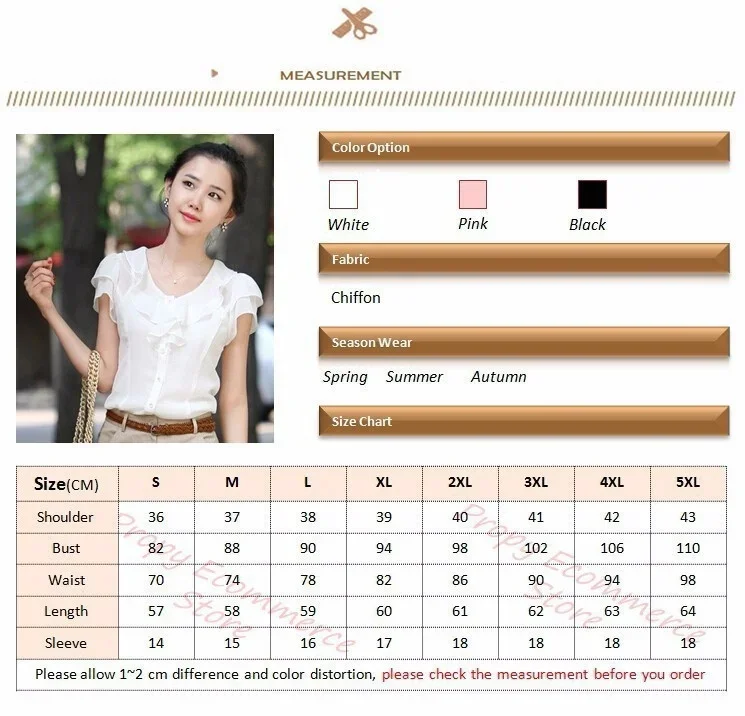 5XL New Summer Women Fashion Short Sleeve Ruffles Chiffon Solid White Tops Blusas Casual Summer Blouses Shirt