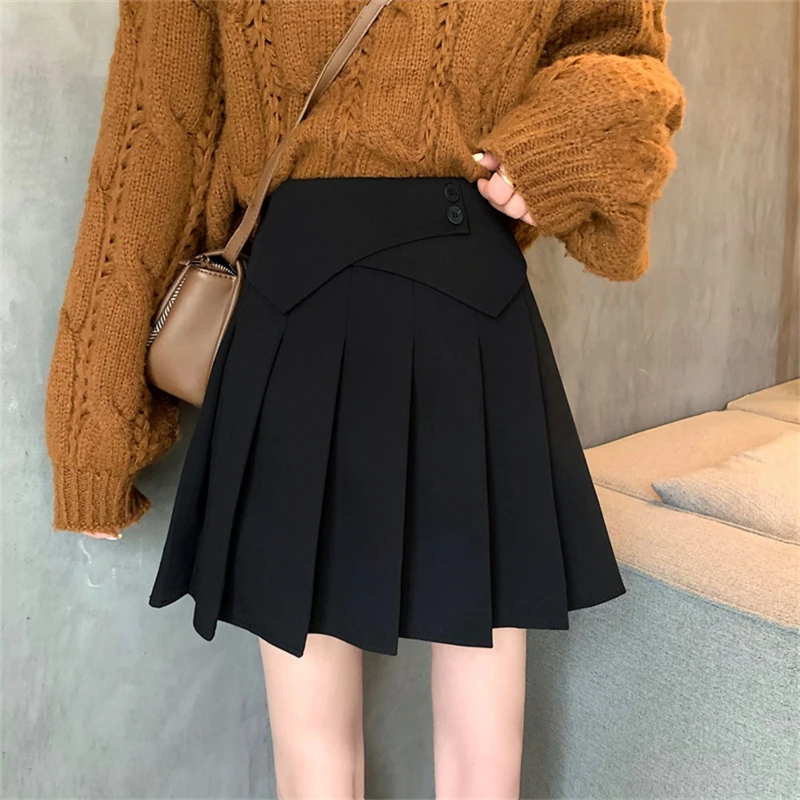 

Юбка А-силуэта с высокой талией, женская, весенняя новинка, больших размеров, плиссированная, с защитой от просвечивания, в корейском стиле, для офиса, однотонная, короткая