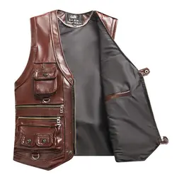 Men's Genuine Leather Vest  Keep Warm In Autumn and Winter Top Layer Cowhide Spring and Autumn Multiple Pockets Photography