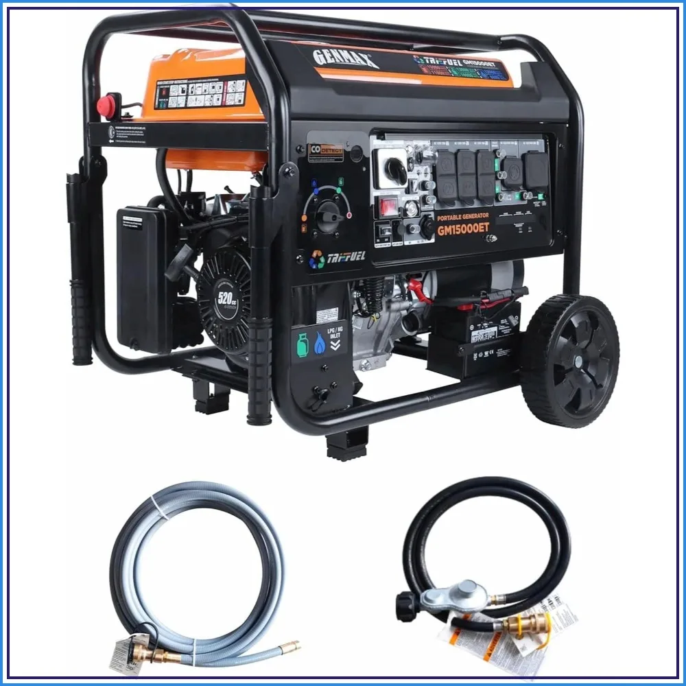 15000W Tri-Fuel Portable Generator with ATS, CO Sensor & 50A Output for Home Backup