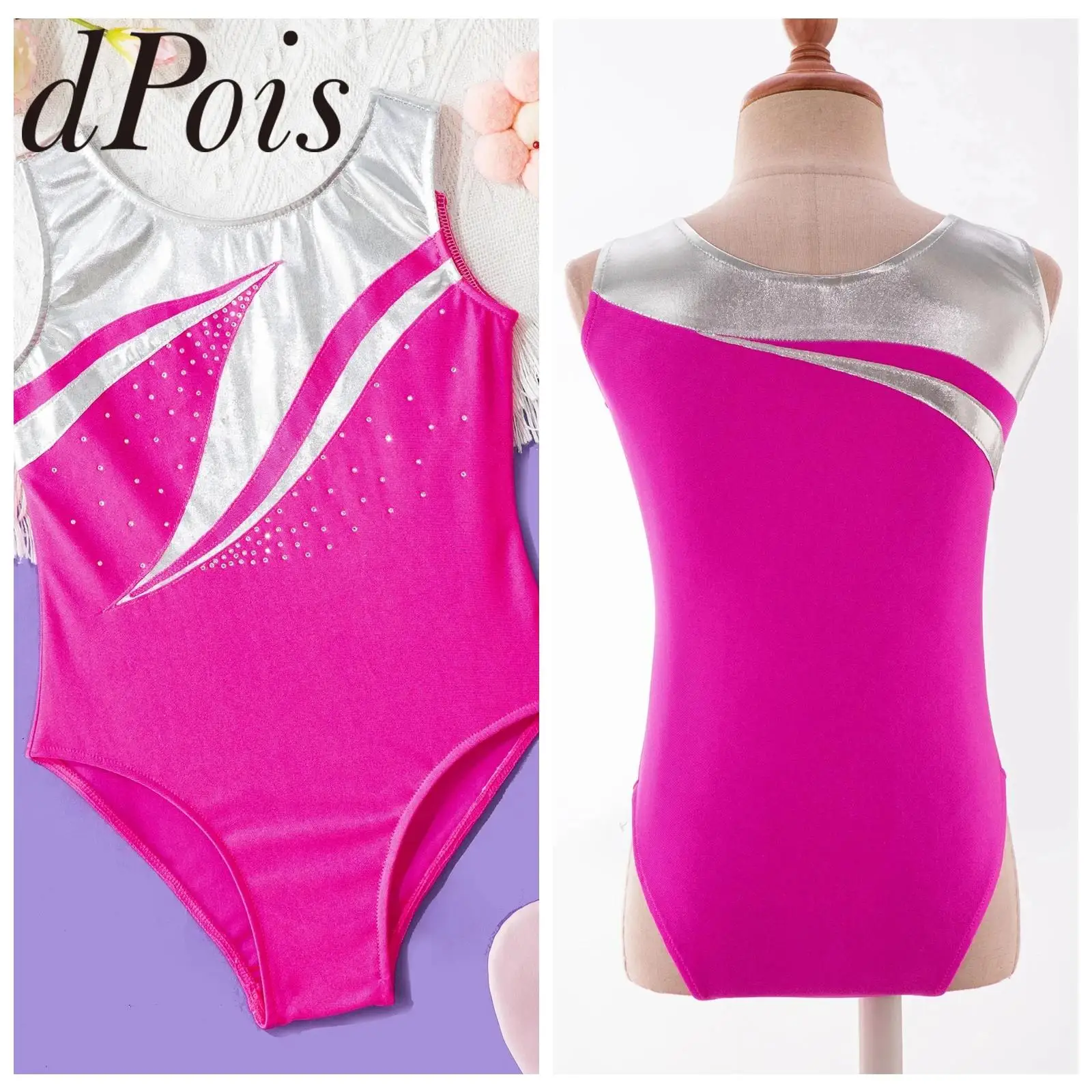 Girls Rhythmic Gymnastics Jumpsuit Ballet Dance Athletic Leotard Kids Sleeveless Ice Figure Skating Bodysuit Dancing Costume
