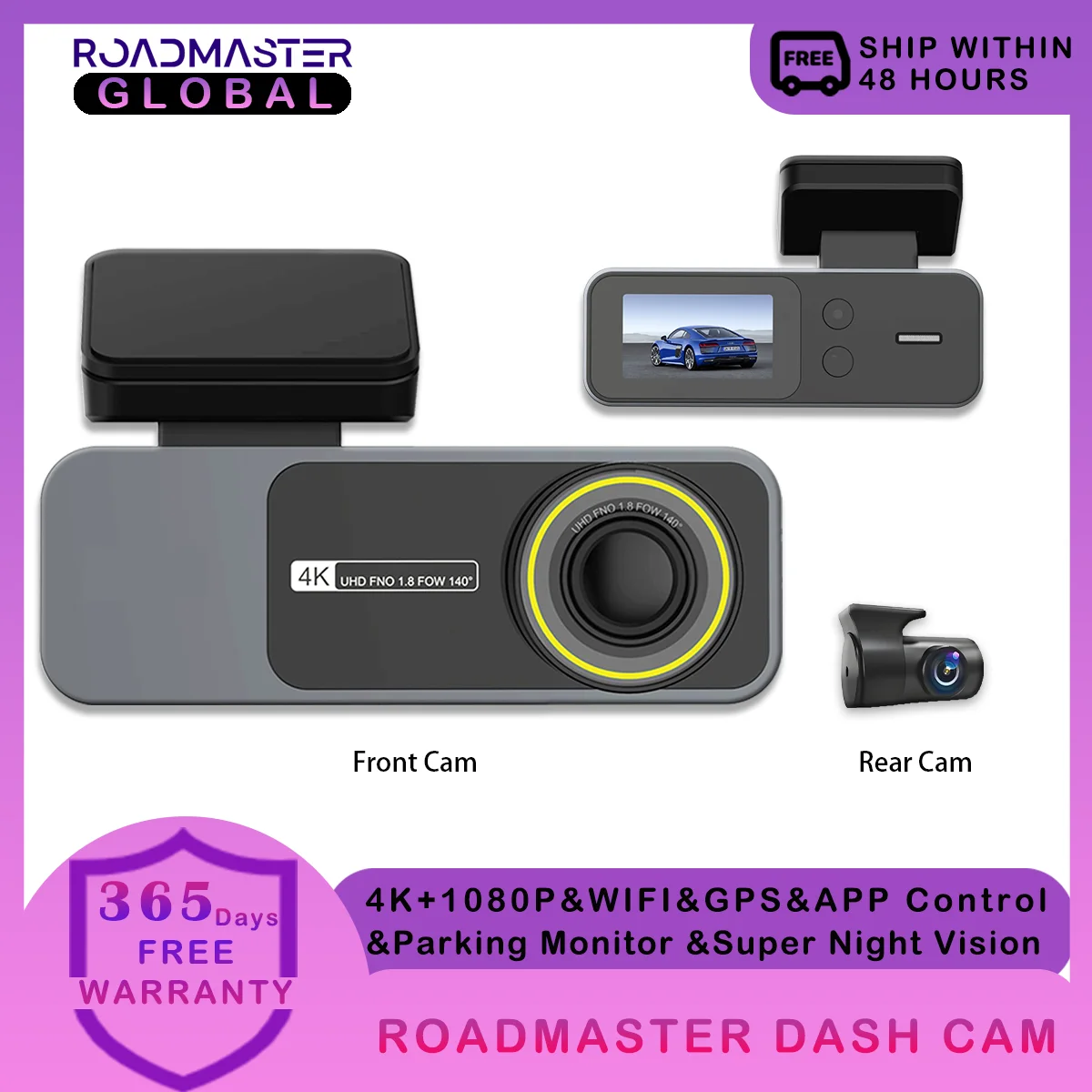 

Dual-channel 4K Dash Cam Night Vision WIFI GPS WiFi 24H Parking Monitor G-Sensor Rear Dash Camera for Car