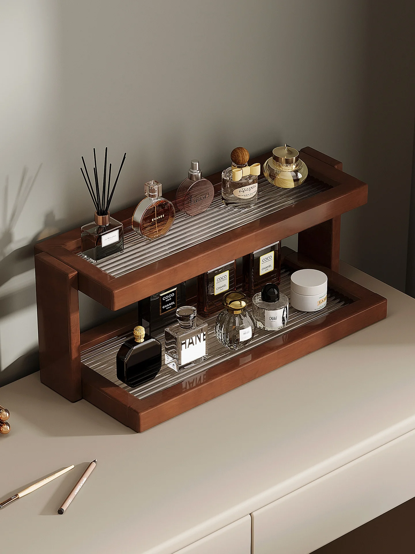 Antique Sle Multi-Layered Perfume Display elf Entrance l Desktop Bamboo Material Step-Design Storage Organizer Ra