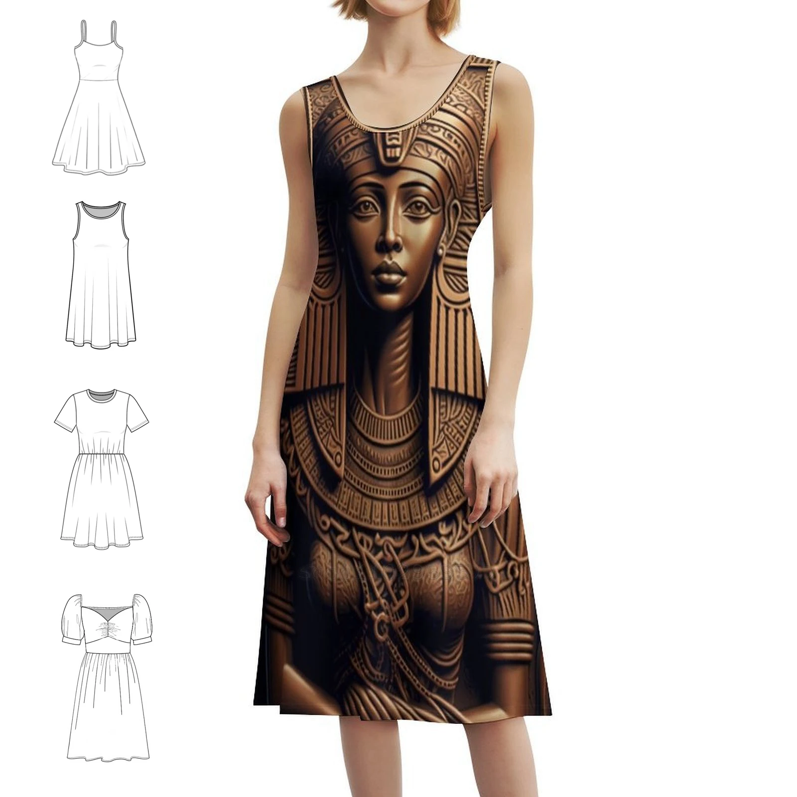 الكاهنة المصرية في الذهب. فستان نسائي للحفلات ملابس الشارع الشهير ملابس نادي مطبوعة عصرية للنساء مجمدة مصرية مصرية قديمة #1